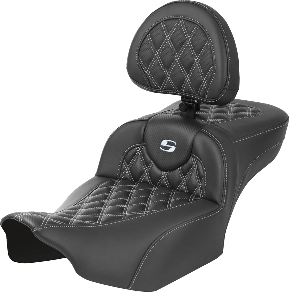 SADDLEMEN Roadsofa* Extended Reach Seat - with Backrest - Lattice Stitch - Silver Stitch - FLTR/FLHX '23-'24 823-07-207B5 - Team Dream Rides