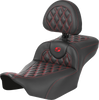 SADDLEMEN Roadsofa™ Extended Reach Seat with Backrest for FLTR/FLHX 2023-2024 – Red Stitch, Lattice Stitch, Part #823-07-207B4