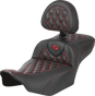 SADDLEMEN Roadsofa* Extended Reach Seat - with Backrest - Lattice Stitch - Red Stitch - FLTR/FLHX '23-'24 823-07-207B4 - Team Dream Rides