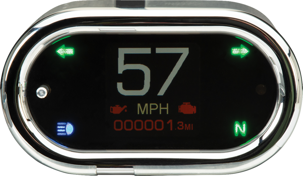DAKOTA DIGITAL MLX-5400 Handlebar Mount Speedometer with Signals - Chrome Oval Design