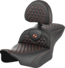 SADDLEMEN Roadsofa* Seat - with Backrest - Honeycomb - Orange Stitch - FLTR/FLHX '23-'24 823-07-189B3 - Team Dream Rides