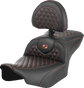SADDLEMEN Roadsofa* Seat - with Backrest - Honeycomb - Orange Stitch - FLTR/FLHX '23-'24 823-07-189B3 - Team Dream Rides
