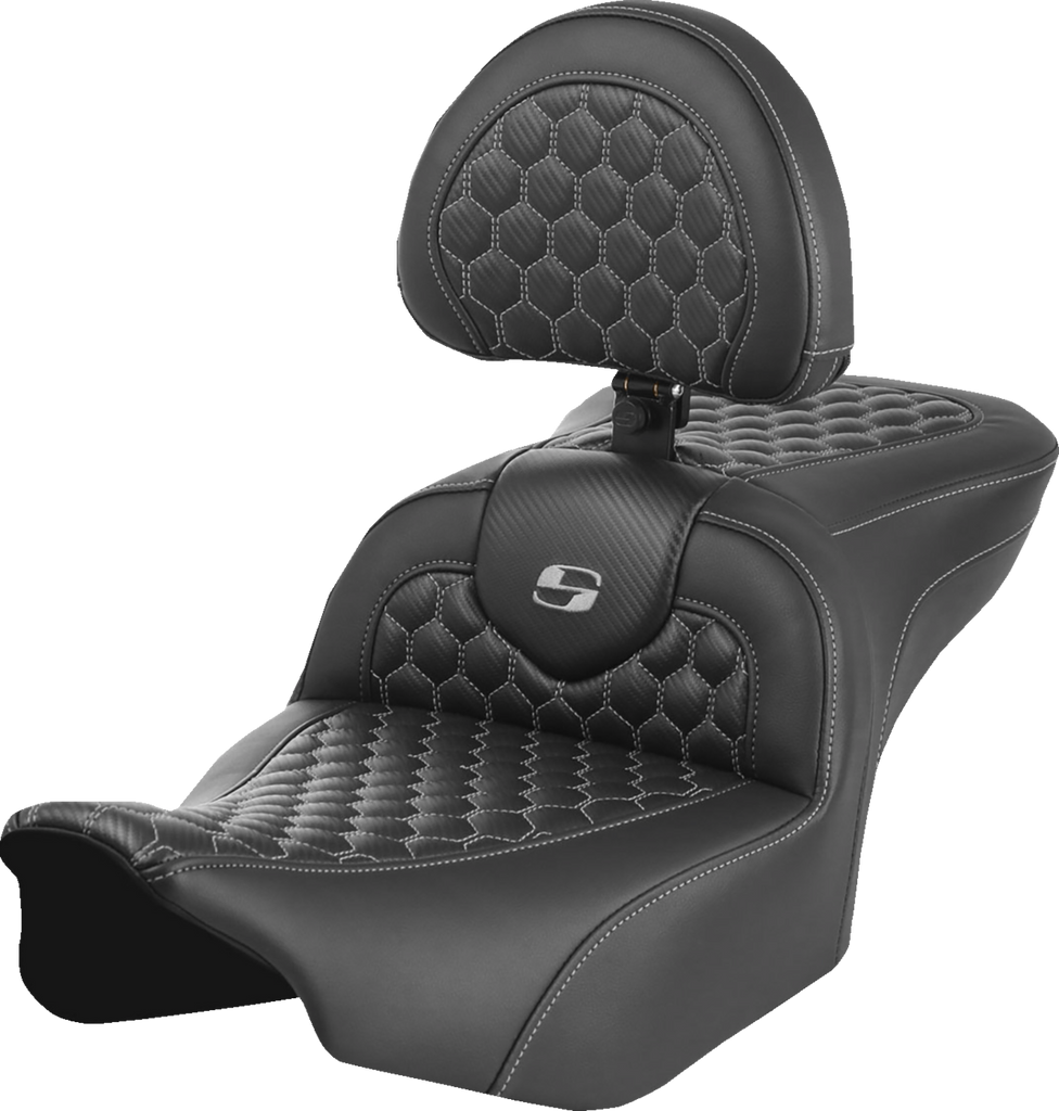 SADDLEMEN Roadsofa™ Seat with Backrest for FLTR/FLHX 2023-2024 – Honeycomb Gray Stitch, Saddlehyde Cover and SaddleGel™ Technology
