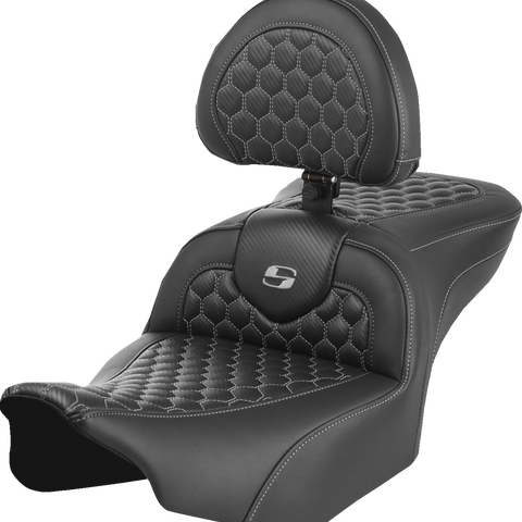 SADDLEMEN Roadsofa* Seat - with Backrest - Honeycomb - Gray Stitch - FLTR/FLHX '23-'24 823-07-189B2 - Team Dream Rides