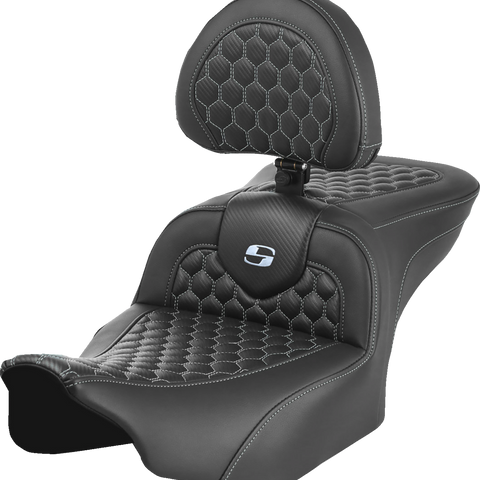 SADDLEMEN Roadsofa* Seat - with Backrest - Honeycomb - Silver Stitch - FLTR/FLHX '23-'24 823-07-189B5 - Team Dream Rides