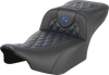 SADDLEMEN Roadsofa* Extended Reach Seat - without Backrest - Lattice Stitch - Blue Stitch - FLTR/FLHX '23-'24 823-07-20701 - Team Dream Rides