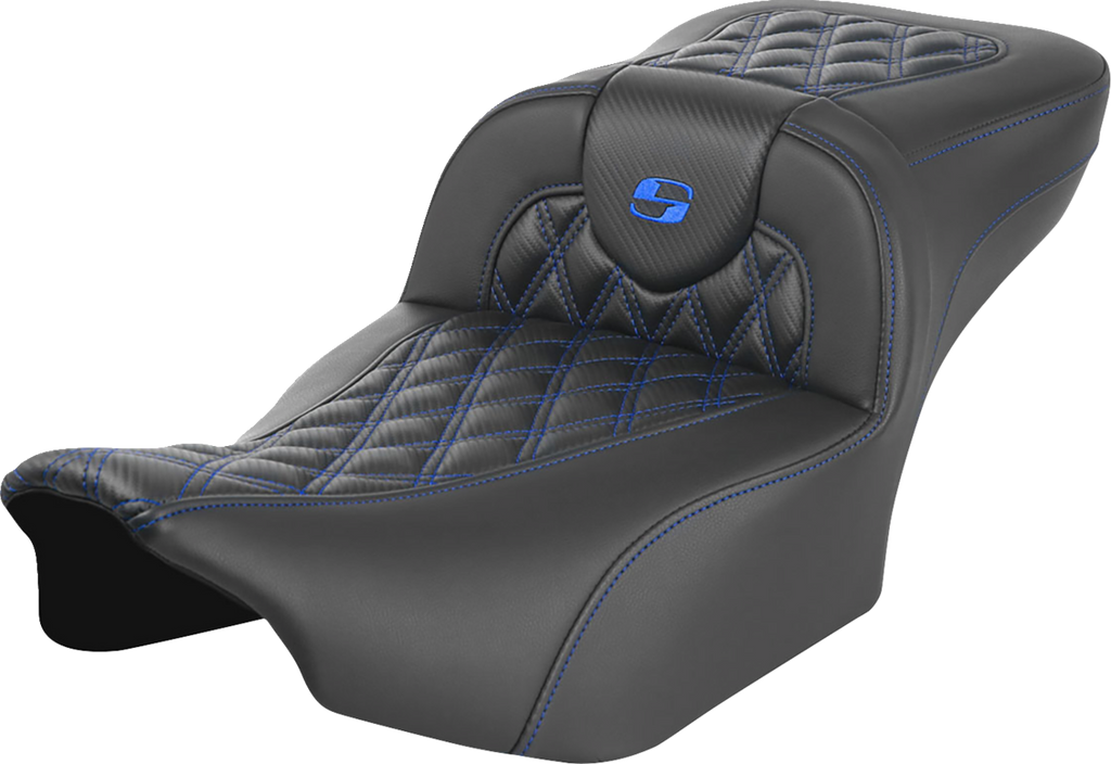 SADDLEMEN Roadsofa* Extended Reach Seat - without Backrest - Lattice Stitch - Blue Stitch - FLTR/FLHX '23-'24 823-07-20701 - Team Dream Rides