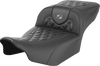 SADDLEMEN Roadsofa* Extended Reach Seat - without Backrest - Lattice Stitch - Dark Gray Stitch - FL/FX '23-'24 823-07-20702 - Team Dream Rides