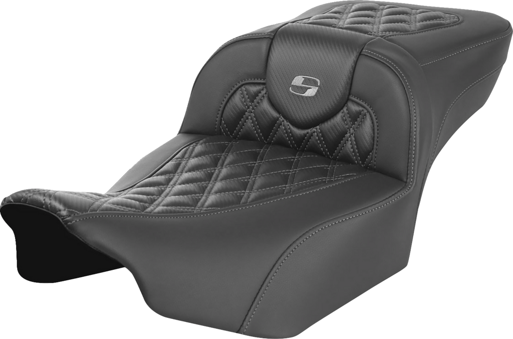 SADDLEMEN Roadsofa* Extended Reach Seat - without Backrest - Lattice Stitch - Dark Gray Stitch - FL/FX '23-'24 823-07-20702 - Team Dream Rides