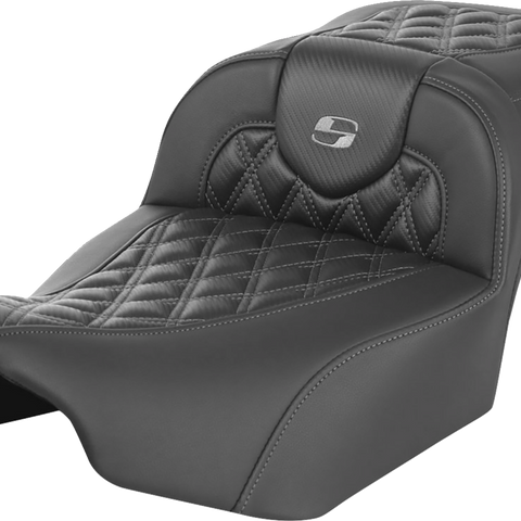 SADDLEMEN Roadsofa™ Extended Reach Seat without Backrest - Dark Gray Stitch, Lattice Design for FL/FX '23-'24