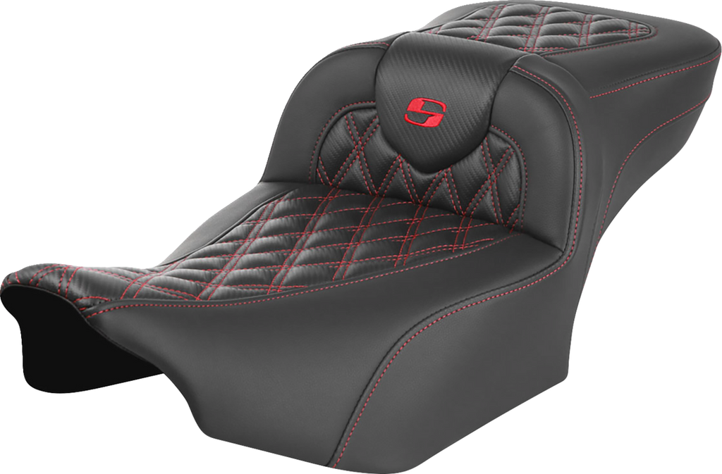 SADDLEMEN Roadsofa* Extended Reach Seat - without Backrest - Lattice Stitch - Red Stitch - FLTR/FLHX '23-'24 823-07-20704 - Team Dream Rides