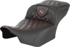 SADDLEMEN Roadsofa* Extended Reach Seat - without Backrest - Lattice Stitch - Orange Stitch - FL/FX '23-'24 823-07-20703 - Team Dream Rides