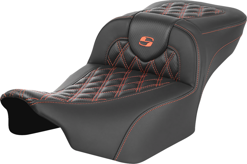 SADDLEMEN Roadsofa* Extended Reach Seat - without Backrest - Lattice Stitch - Orange Stitch - FL/FX '23-'24 823-07-20703 - Team Dream Rides