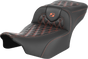 SADDLEMEN Roadsofa* Extended Reach Seat - without Backrest - Lattice Stitch - Orange Stitch - FL/FX '23-'24 823-07-20703 - Team Dream Rides