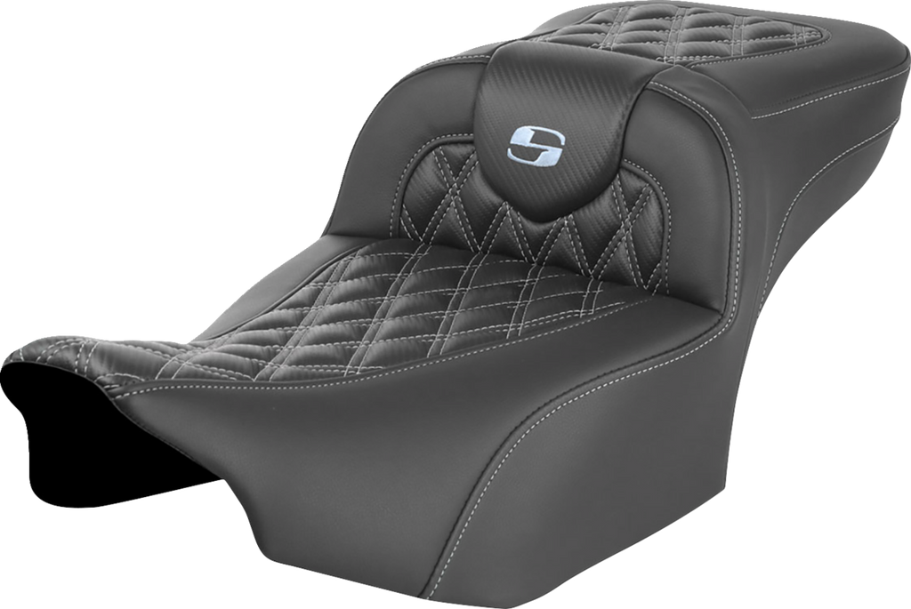 SADDLEMEN Roadsofa* Extended Reach Seat - without Backrest - Lattice Stitch - Silver Stitch - FL/FX '23-'24 823-07-20705 - Team Dream Rides