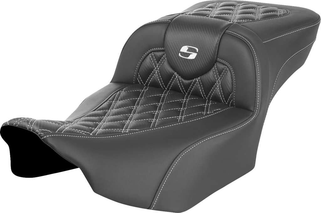 SADDLEMEN Roadsofa* Extended Reach Seat - without Backrest - Lattice Stitch - White Stitch - FLTR/FLHX '23-'24 823-07-20706 - Team Dream Rides