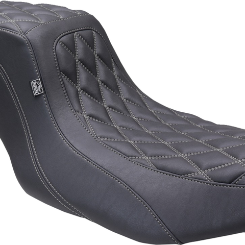 MUSTANG One Piece 2-Up Squareback Seat - Double Diamond - Gunmetal Stitch - FLH/FLT '23-'24 88415GM - Team Dream Rides