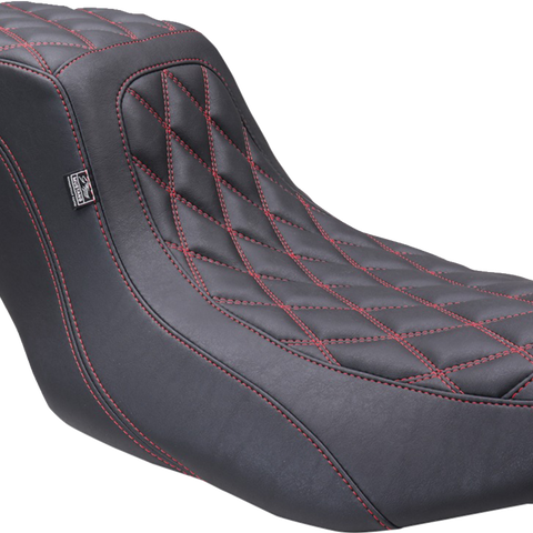 MUSTANG One Piece 2-Up Squareback Seat - Double Diamond - Black Cherry Stitch - FLH/FLT '23-'24 88415DC - Team Dream Rides