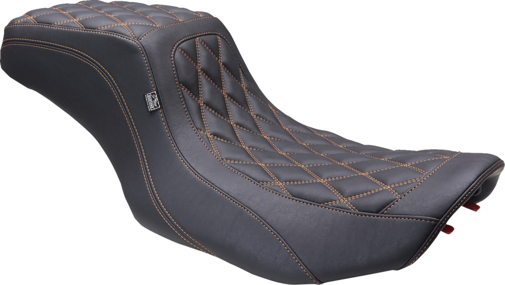 MUSTANG One Piece 2-Up Squareback Seat - Double Diamond - Orange Stitch - FLH/FLT '23-'24 88415MO - Team Dream Rides