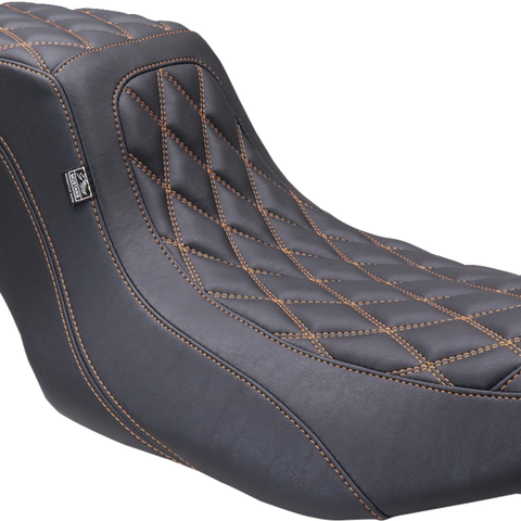MUSTANG One Piece 2-Up Squareback Seat - Double Diamond - Orange Stitch - FLH/FLT '23-'24 88415MO - Team Dream Rides