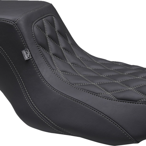 MUSTANG One Piece 2-Up Squareback Seat - Double Diamond - Gunmetal Stitch - FLH/FLT '23-'24 88416GM - Team Dream Rides