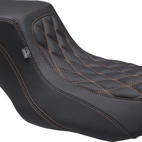 MUSTANG One Piece 2-Up Squareback Seat - Double Diamond - Orange Stitch - FLH/FLT '23-'24 88416MO - Team Dream Rides