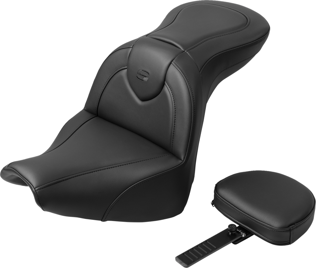 SADDLEMEN RoadSofa* Seat - with Backrest - Black Stitch - FXBR/S '18-'20 818-31-187BR - Team Dream Rides