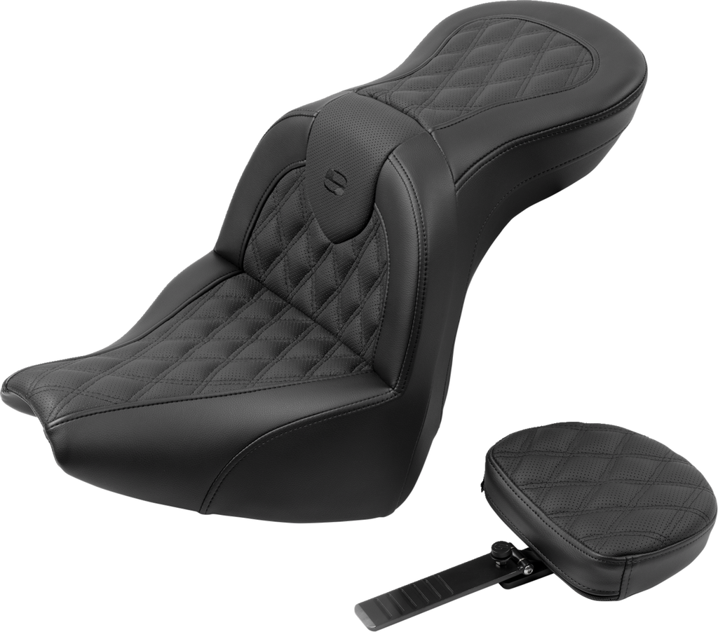 SADDLEMEN Roadsofa* Seat - with Backrest - Lattice Stitch - FXBR/S '18-'20 818-31-182BR - Team Dream Rides
