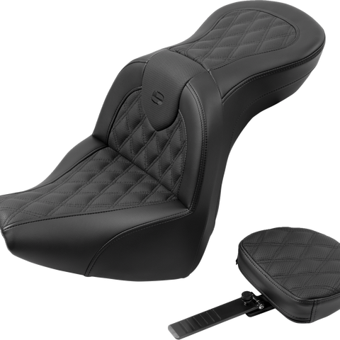 SADDLEMEN Roadsofa* Seat - with Backrest - Lattice Stitch - FXBR/S '18-'20 818-31-182BR - Team Dream Rides