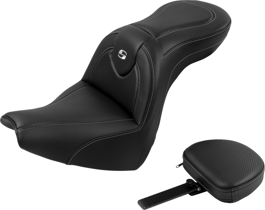 SADDLEMEN Roadsofa™ Seat with Backrest for FXBR/S '18-'20 – Carbon Fiber, Part Number 818-31-185BR