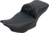 SADDLEMEN Roadsofa™ Extended Reach Seat with Backrest for FLTR/FLHX 2023-2024 - Honeycomb Blue Stitch