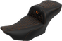 SADDLEMEN Roadsofa* Extended Reach Seat - with Backrest - Honeycomb - Orange Stitch - FLTR/FLHX '23-'24 823-07-190B3 - Team Dream Rides