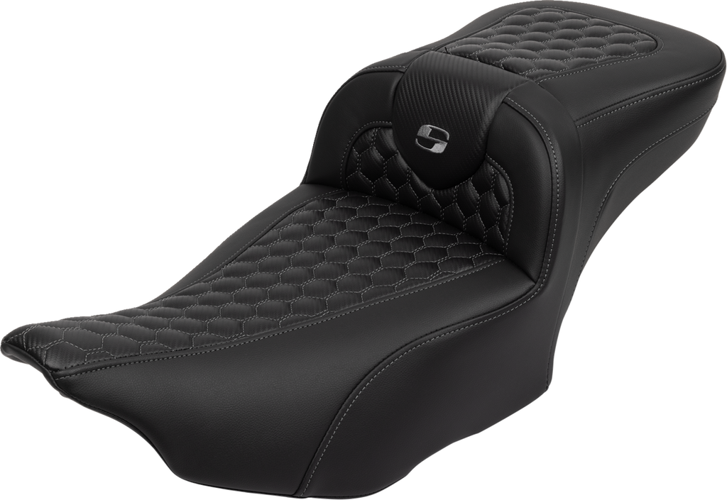 SADDLEMEN Roadsofa* Extended Reach Seat - with Backrest - Honeycomb - Dark Gray Stitch - FLTR/FLHX '23-'24 823-07-190B2 - Team Dream Rides