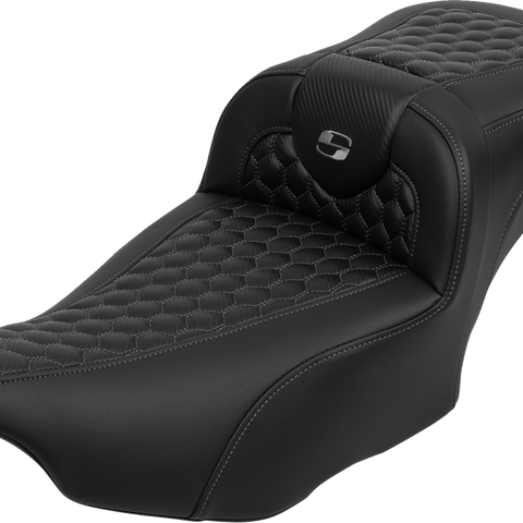 SADDLEMEN Roadsofa* Extended Reach Seat - with Backrest - Honeycomb - Dark Gray Stitch - FLTR/FLHX '23-'24 823-07-190B2 - Team Dream Rides