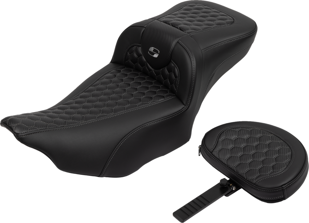 SADDLEMEN Roadsofa* Extended Reach Seat - with Backrest - Honeycomb - Dark Gray Stitch - FLTR/FLHX '23-'24 823-07-190B2 - Team Dream Rides