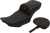 SADDLEMEN Roadsofa* Extended Reach Seat - with Backrest - Honeycomb - Orange Stitch - FLTR/FLHX '23-'24 823-07-190B3 - Team Dream Rides
