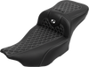 SADDLEMEN Roadsofa* Extended Reach Seat - with Backrest - Honeycomb - White Stitch - FLTR/FLHX '23-'24 823-07-190B6 - Team Dream Rides