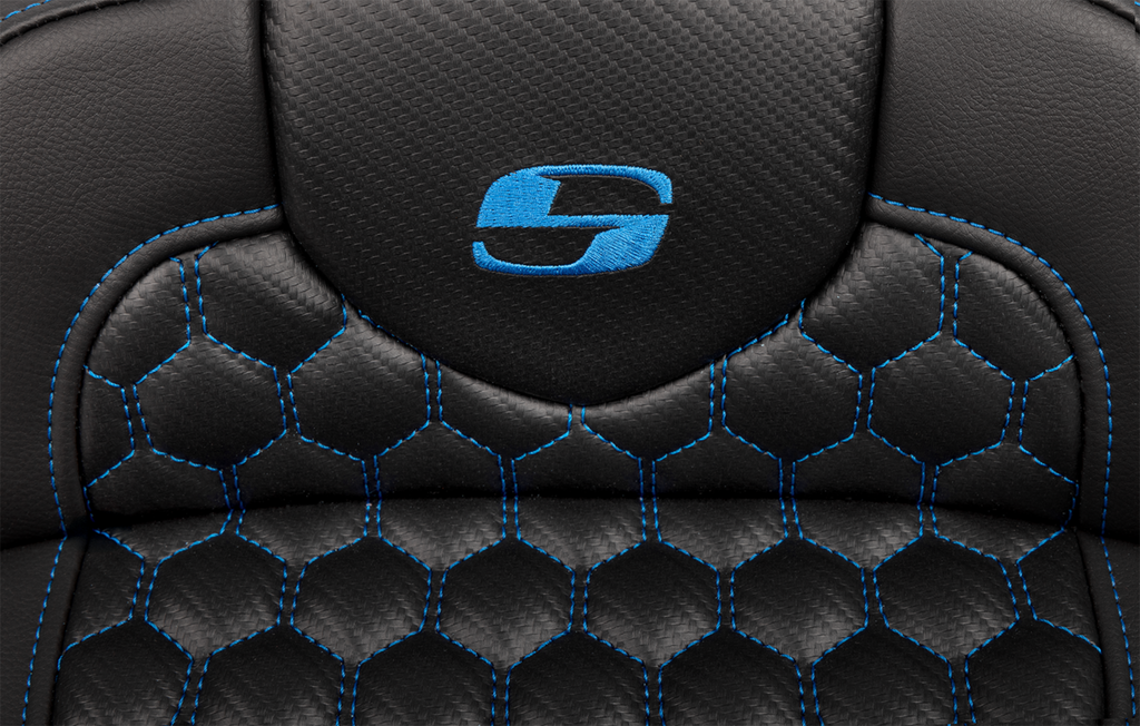 SADDLEMEN Roadsofa™ Extended Reach Seat with Backrest for FLTR/FLHX 2023-2024 - Honeycomb Blue Stitch