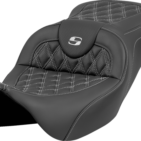 SADDLEMEN Roadsofa* Seat - Lattice Stitch - Silver Stitch - w/o Backrest - FL '08-'23 808-07B-18205