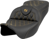 SADDLEMEN Roadsofa* Seat - Lattice Stitch - Gold Stitch - w/o Backrest - FL '08-'23 808-07B-18207