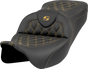 SADDLEMEN Roadsofa* Seat - Lattice Stitch - Gold Stitch - w/o Backrest - FL '08-'23 808-07B-18207