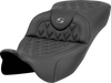 SADDLEMEN Roadsofa™ Extended Reach Seat for Harley FL '08-'23 – Gray Stitch, Lattice Design, without Backrest, Part 808-07B-18402