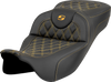 SADDLEMEN Roadsofa™ Extended Reach Seat with Lattice Stitch and Gold Thread – Fits FL '08-'23 Models Part 808-07B-18407