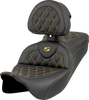 SADDLEMEN Roadsofa* Seat - Lattice Stitch - Gold Stitch - w/ Backrest - FL '08-'23 808-07B-182B7