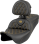 SADDLEMEN Roadsofa* Seat - Lattice Stitch - Gold Stitch - w/ Backrest - FL '08-'23 808-07B-182B7