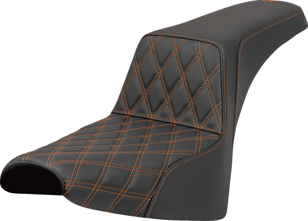 SADDLEMEN Step-Up Front Seat with Lattice Stitch and Orange Stitch for FXST/FXBB '18-'25 - Part Number 818-30-17203