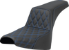 SADDLEMEN Step-Up Front Seat with Lattice Stitch and Blue Detailing for FXST/FXBB 2018-2025, Part #818-30-17201
