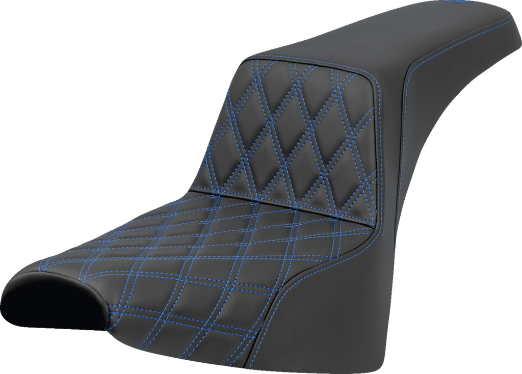 SADDLEMEN Step-Up Front Seat with Lattice Stitch and Blue Detailing for FXST/FXBB 2018-2025, Part #818-30-17201