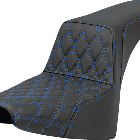 SADDLEMEN Step-Up Front Seat with Lattice Stitch and Blue Detailing for FXST/FXBB 2018-2025, Part #818-30-17201