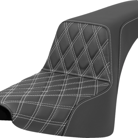 SADDLEMEN Step-Up Seat - Front Lattice Stitch - White Stitch - FXST/FXBB '18-'25 818-30-17206